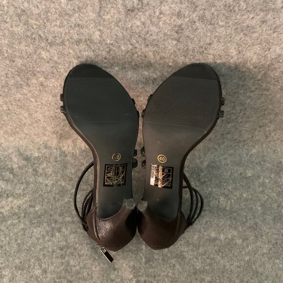 Taxi Women’s Black Glitter Zipper Heel Rhinestones Details Open Toe Shoes - Picture 10 of 10